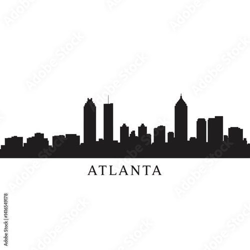 Atlanta Georgia Skyline Black Silhouette.