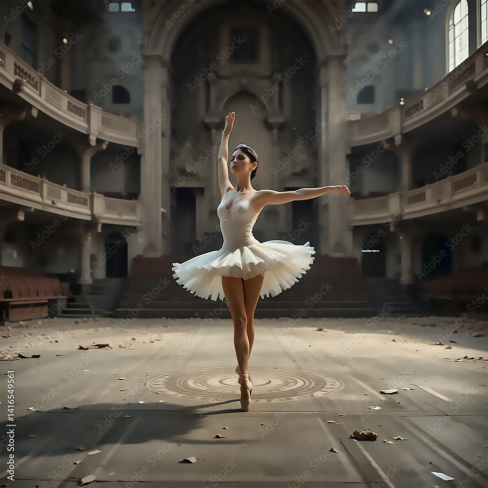 Naklejka premium Ballerina in a Deserted Grand Hall