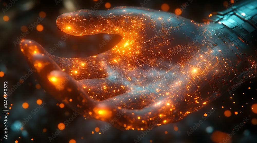 Celestial Offering: An ethereal open hand glows with the warmth of a thousand stars, cradling the essence of light and wonder in a breathtaking display of cosmic beauty. Celestial Offering: An ethereal open hand glows with the warmth of a thousand stars, cradling the essence of light and wonder in a breathtaking display of cosmic beauty.