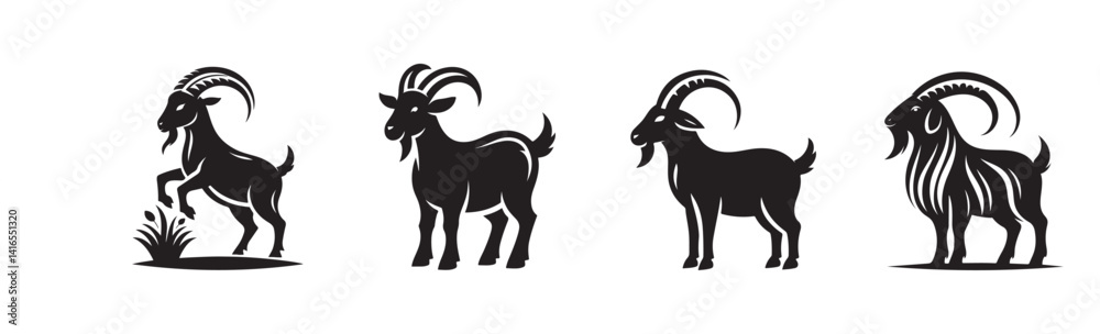 Obraz premium Set of Goat silhouette icons. vector, farm animals, illustration