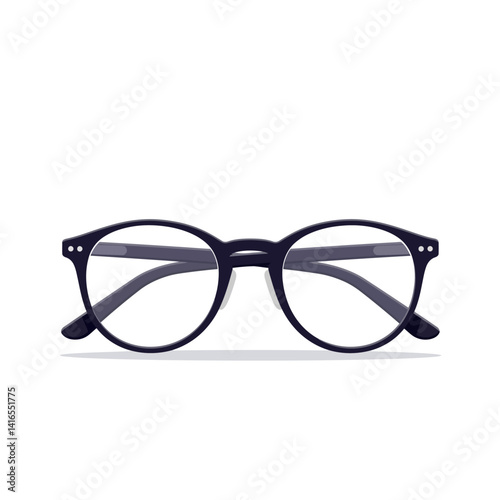 Classic round black eyeglasses with transparent lenses flat design minimal style isolated on white vector illustration