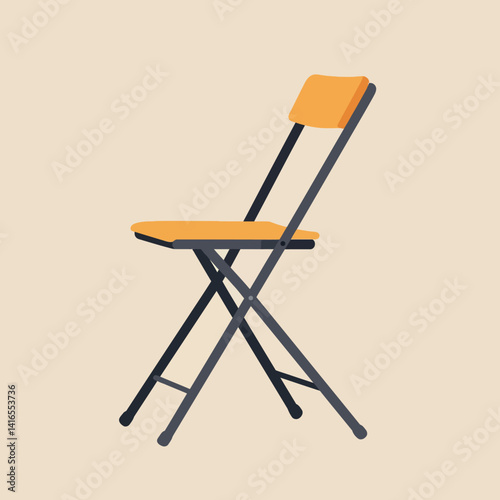 Foldable chair with orange seat and backrest in minimal flat design isolated on beige background vector illustration