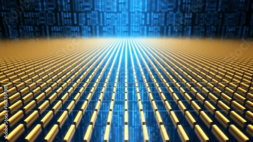 Wallpaper Mural Abstract view of golden lines leading to a glowing blue grid, representing digital connections and innovation. Torontodigital.ca