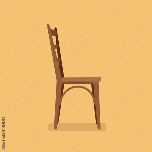 Wooden chair with high backrest and curved support in flat minimalist design on solid background vector illustration
