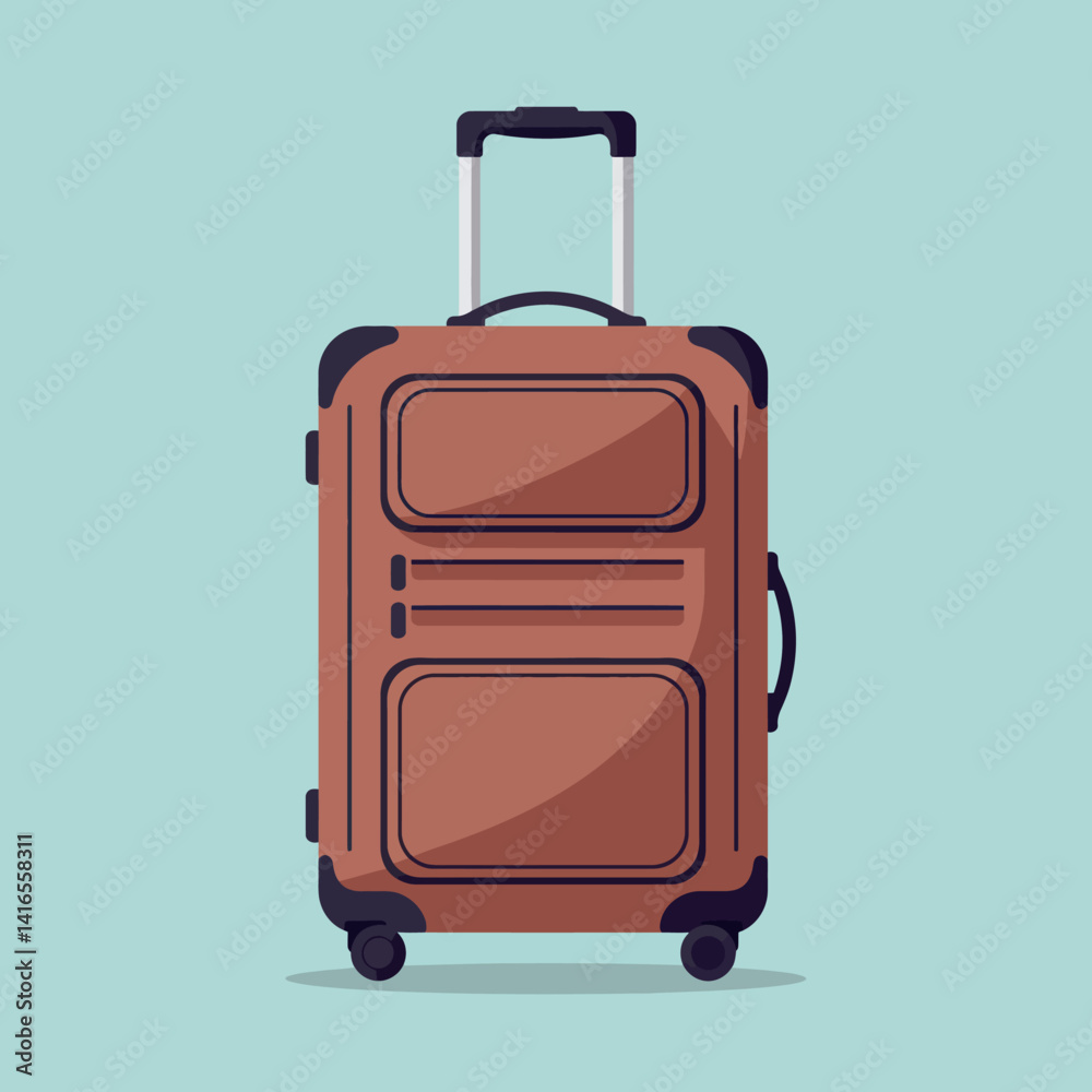 Brown upright suitcase with telescopic handle and front pockets in flat design style vector illustration Brown upright suitcase with telescopic handle and front pockets in flat design style vector illustration