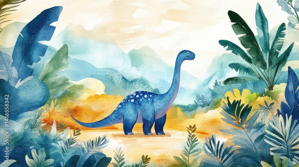 Dinosaur in a lush prehistoric landscape