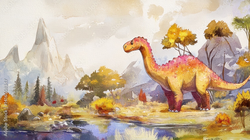 Dinosaur in autumnal landscape
