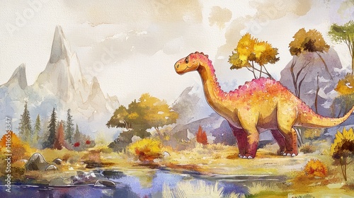 Obraz na płótnie Dinosaur in autumnal landscape w salonie