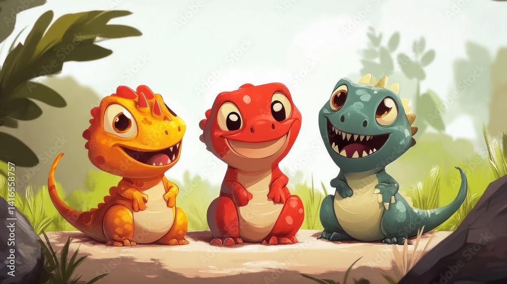 Three adorable baby dinosaurs