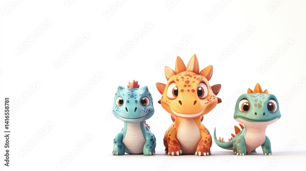 Three cartoon lizards/dragons