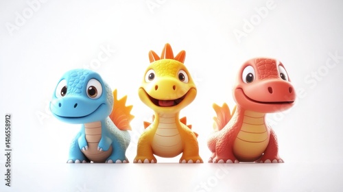 Three cute cartoon dinosaurs