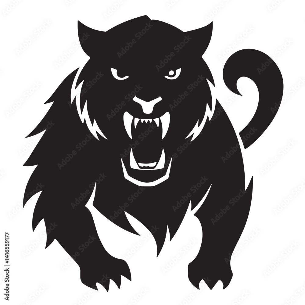 Obraz premium Fierce Black Silhouette of an Angry Tiger Roaring in Attack Mode