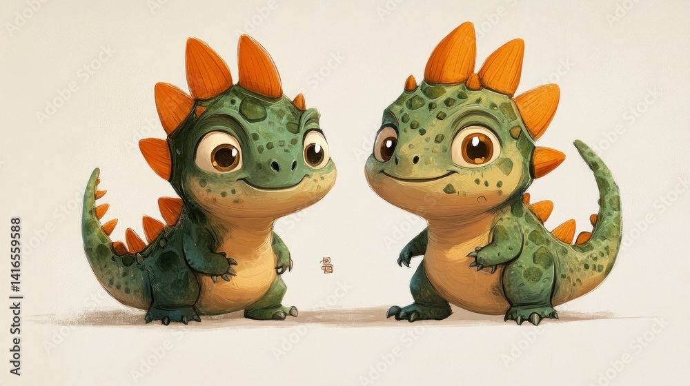Two adorable, stylized baby lizards