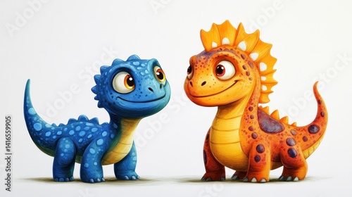 Obraz na płótnie Two cute cartoon dinosaurs w salonie