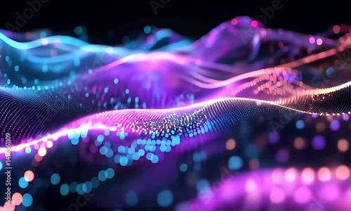 Abstract digital wave of glowing particles.