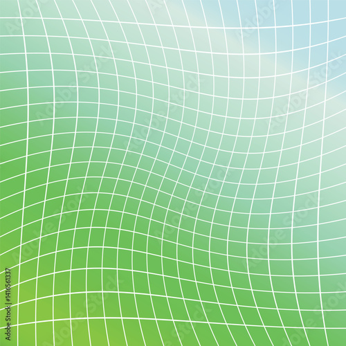 歪みのある波型のラインアート 背景素材 曲線 グラデーション グリーン