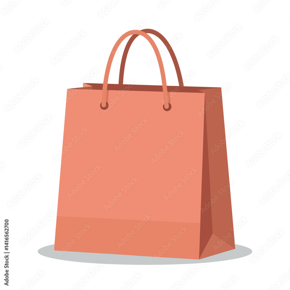 Brown paper shopping bag with handles standing upright in flat minimal design style vector illustration