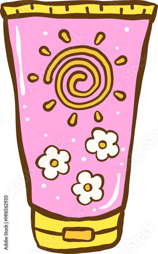  Groovy Summer Thing Pink Sun Screen Cream Tube Illustration