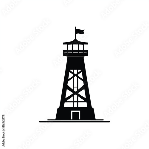 Black lifeguard tower vector illustration drawing silhouette beach safety coast guard station design graphic art