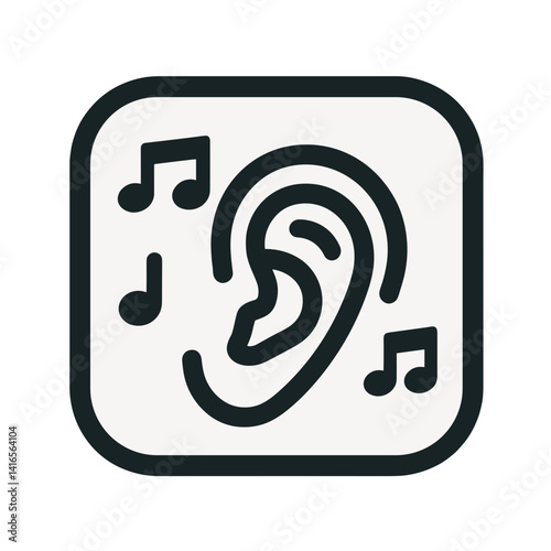 Icon representing musical ear with ear and musical notes in minimalist design, art and inspiration concept
