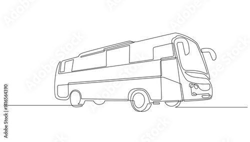 Bus Continuous One Line Drawing. Bus Simple Line Art Template. Modern City Transport Vector Illustration Minimalist Style.