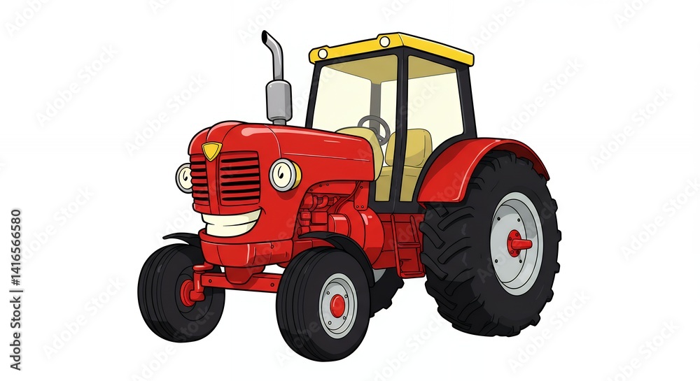 Smiling red cartoon farm tractor illustration Smiling red cartoon farm tractor illustration