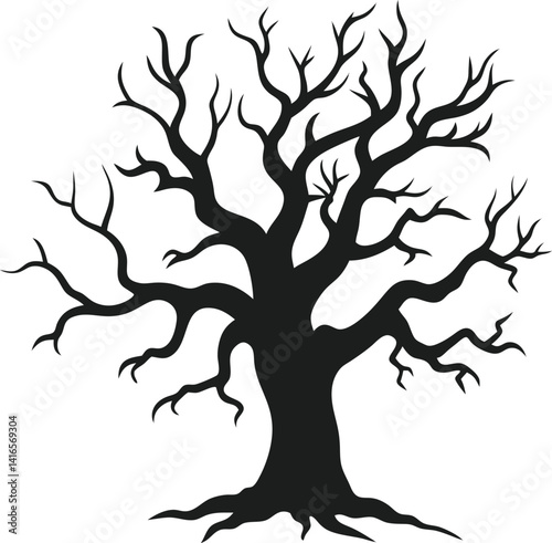 Spooky Twisted Tree Silhouette Vector - Twisted Tree for Scary Scenes