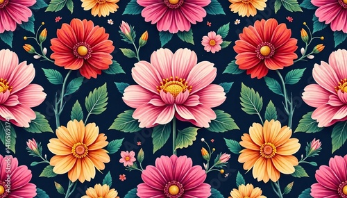 Intricate floral design, repeating seamlessly , botanical pattern, seamless, retro