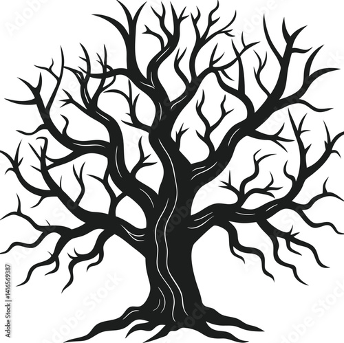 Spooky Twisted Tree Silhouette Vector - Shadowy Tree Halloween Art