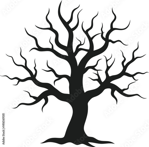 Spooky Twisted Tree Silhouette Vector - Nightmare Tree Silhouette