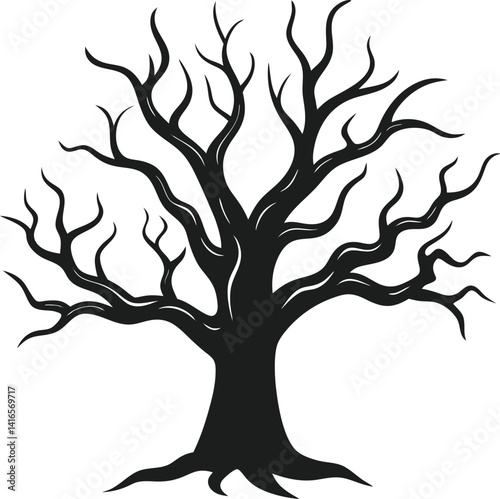 Spooky Twisted Tree Silhouette Vector - Shadow Tree for Creepy Prints