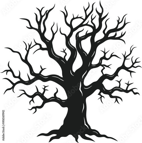 Spooky Twisted Tree Silhouette Vector - Ghostly Woods Tree Icon