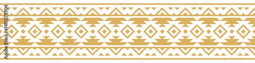 Gold ethnic ornament with geometric tribal border pattern.
