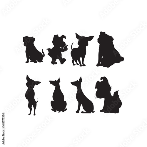 Collection of Eight Dog Silhouettes in Various Poses