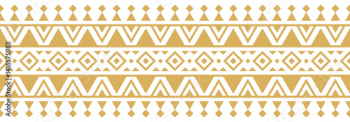 Gold ethnic ornament with geometric tribal border pattern.