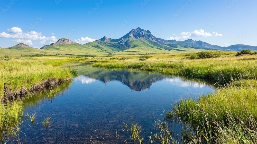 Obraz premium Tranquil mountain lake reflection landscape serenity nature photography