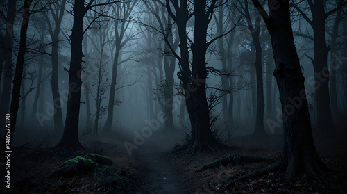 dark misty forest backdrop enchanted woods gloomy foggy grove mystery halloween background,generative.ai
