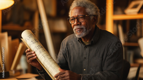 Wallpaper Mural Elderly man holding architectural plans, representing creativity, lifelong profession, and intellectual engagement. Torontodigital.ca