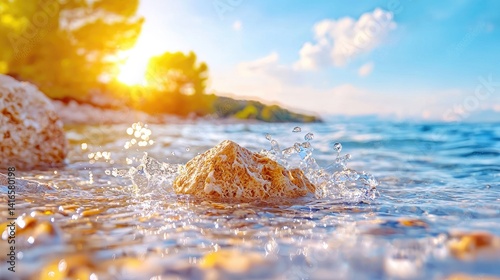 Wallpaper Mural Dreamy coastal sunset tranquil beach scene background Torontodigital.ca