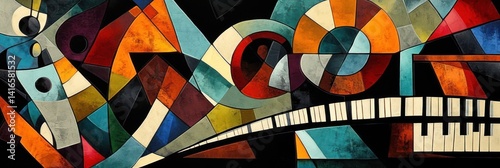 Harmonic Abstraction, A Symphony of Colors and Geometric Forms in Motion photo