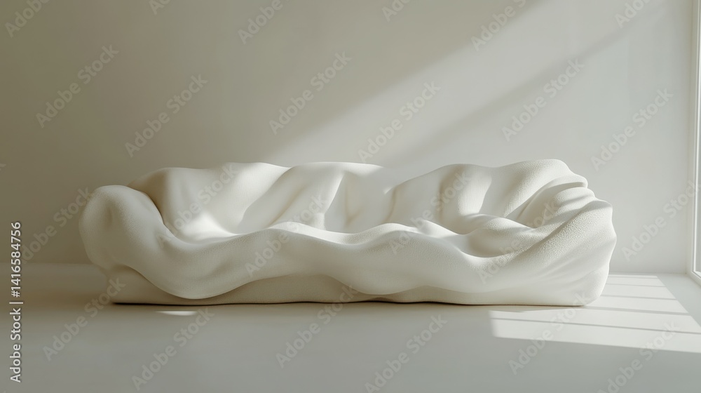 Obraz premium Generative AI, White cozy soft sofa. Interior design of living room, warm minimalism, wabi sabi style