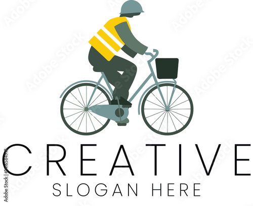 Person Riding Bicycle with Yellow Vest Creative Design Illustration bike icon logo flat grey style  