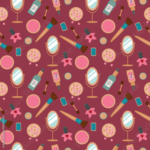 Colorful Cosmetic Pattern Illustration. Design for teakanis, textiles, wallpapers, packaging