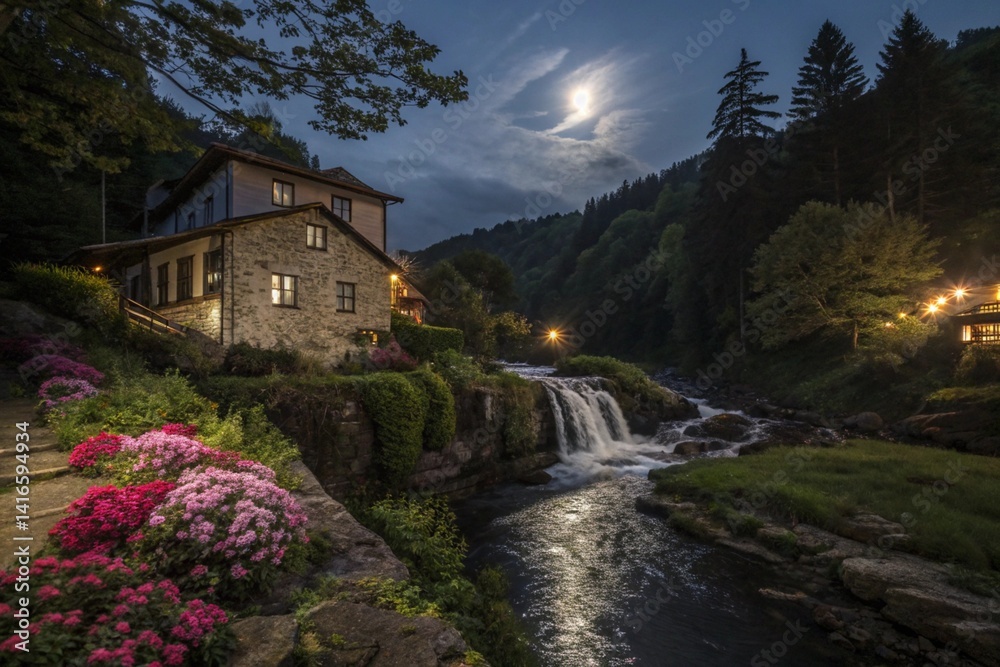 Mystical Night in Nature Forest Scene Mystical Night in Nature Forest Scene