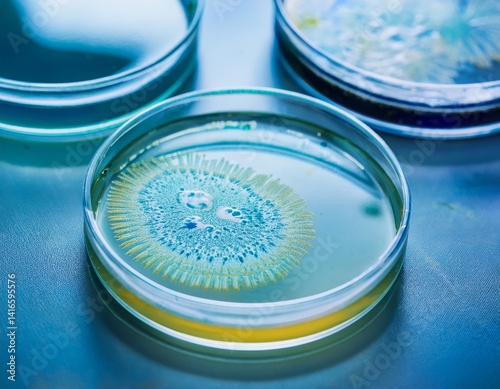 Analysis of bacterial cultures in petri dishes, bacteria growing