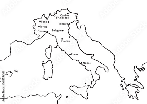 手描きのイタリア地図　文字あり