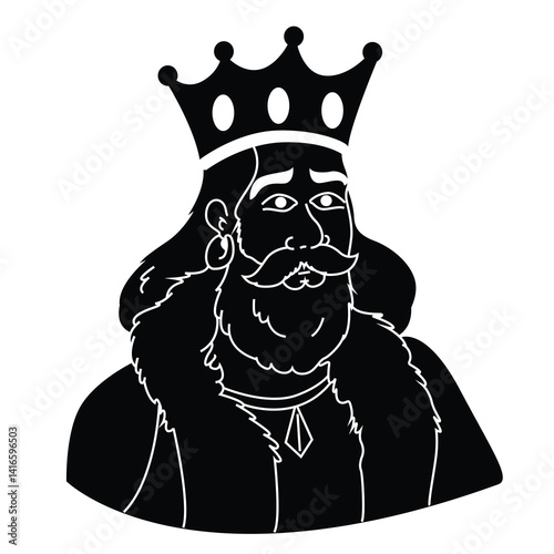 Cute cartoon hand drawn vector king icon silhouette.