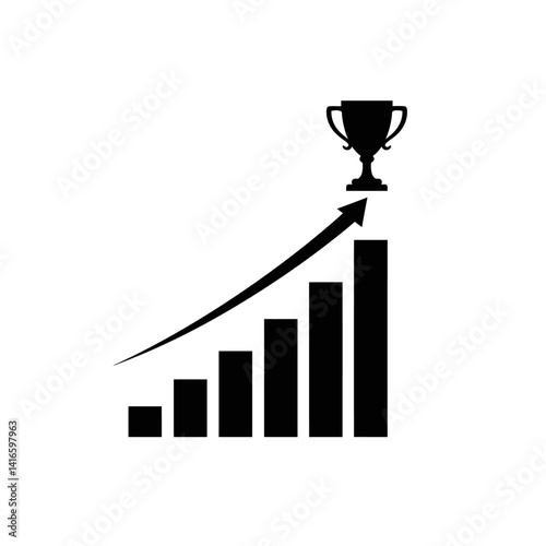 Achieve Success Upward Trending Graph with Trophy Icon