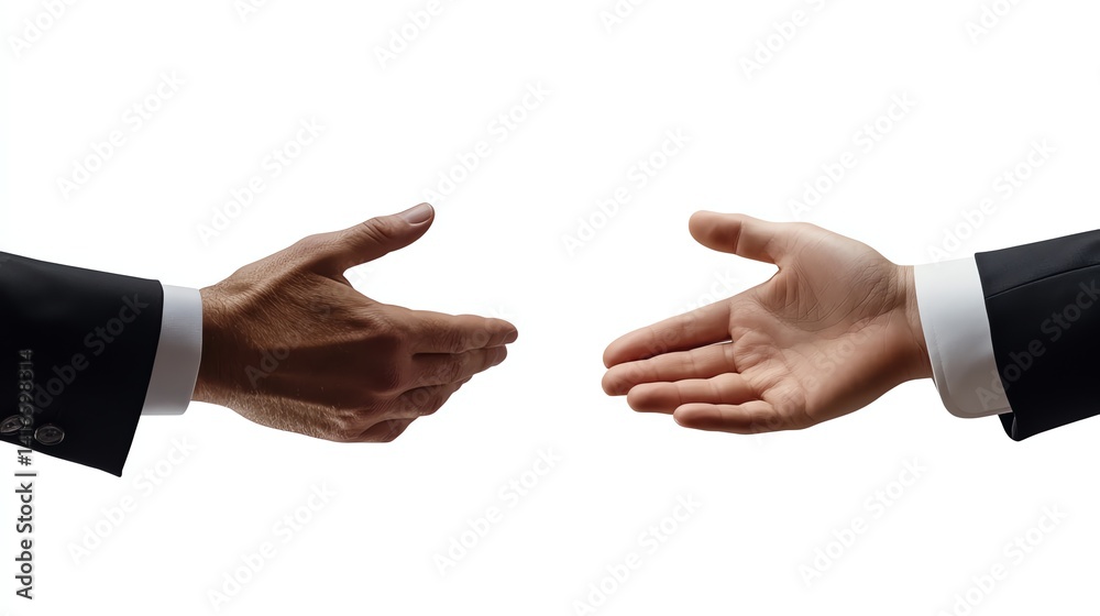 Two Businessmen Extending Hands for a Handshake Against a White Background Two Businessmen Extending Hands for a Handshake Against a White Background