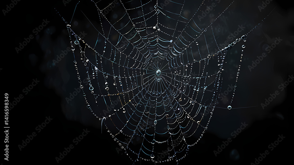 Naklejka premium Close-Up Dew Spider Web – Moody Nature Print